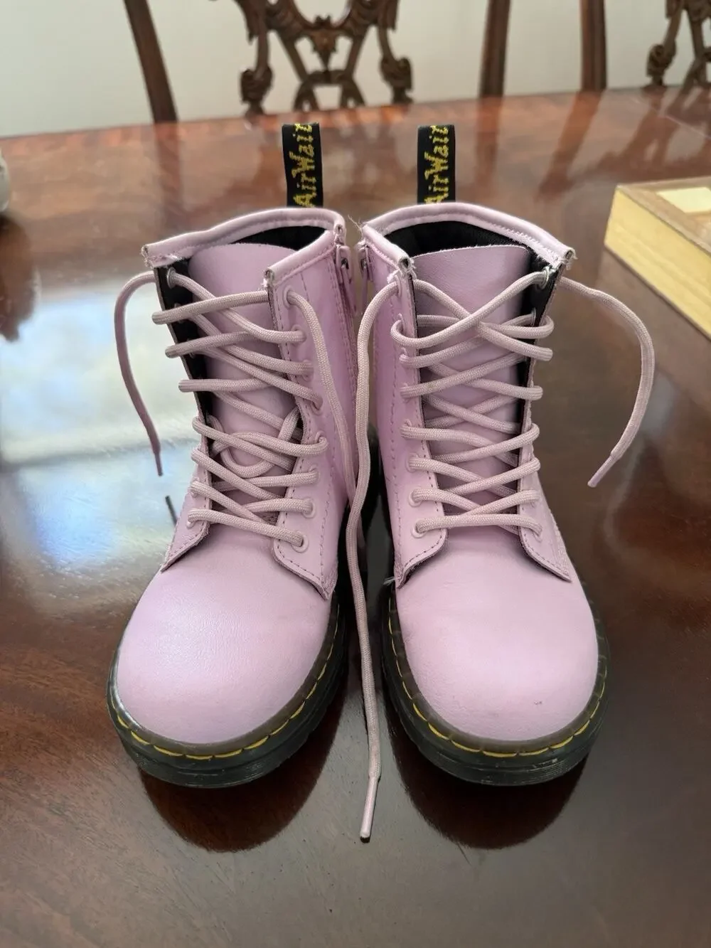 Dr Martens Girl’s Boots Pink Leather Zip Zavala J Lace Up Combat Girls Sz 13